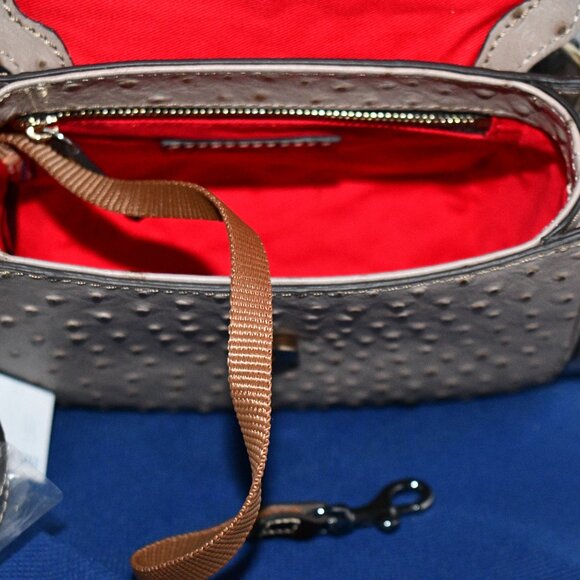 Dooney & Bourke Ostrich Embossed Flap Crossbody Bag Lt Taupe #BOSTR2267 NWT - Picture 2 of 7